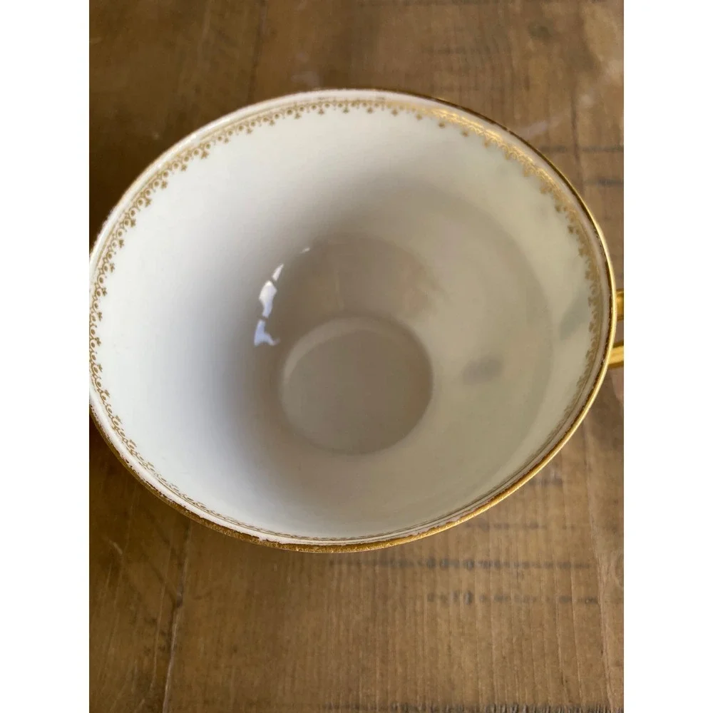 Elite Works Limoges France Teacup and Saucer Set Gold Floral Filigree Porcelain